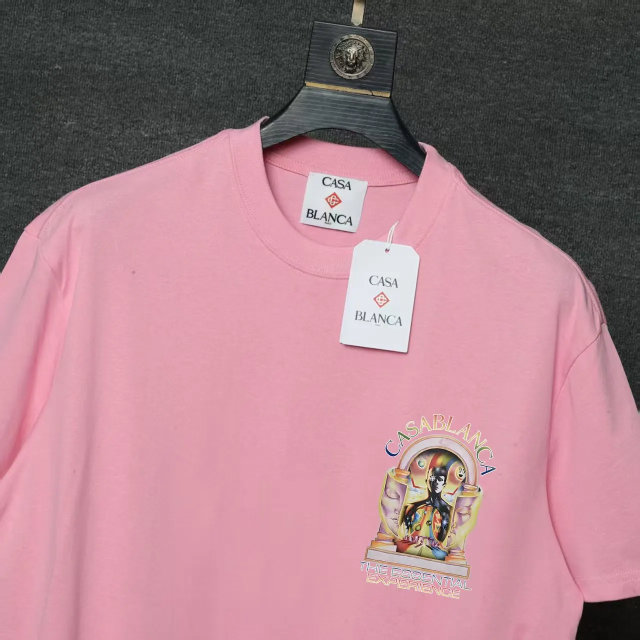 26ss CASABLANCA original printing process short-sleeved T-shirt original development using high-density double yarn pure cotton fabric upper body soft and comfortable color Black White Dark Green color Orange Pink Blue Royal Blue color cigarette powder 8 colors Sizes S M L XL